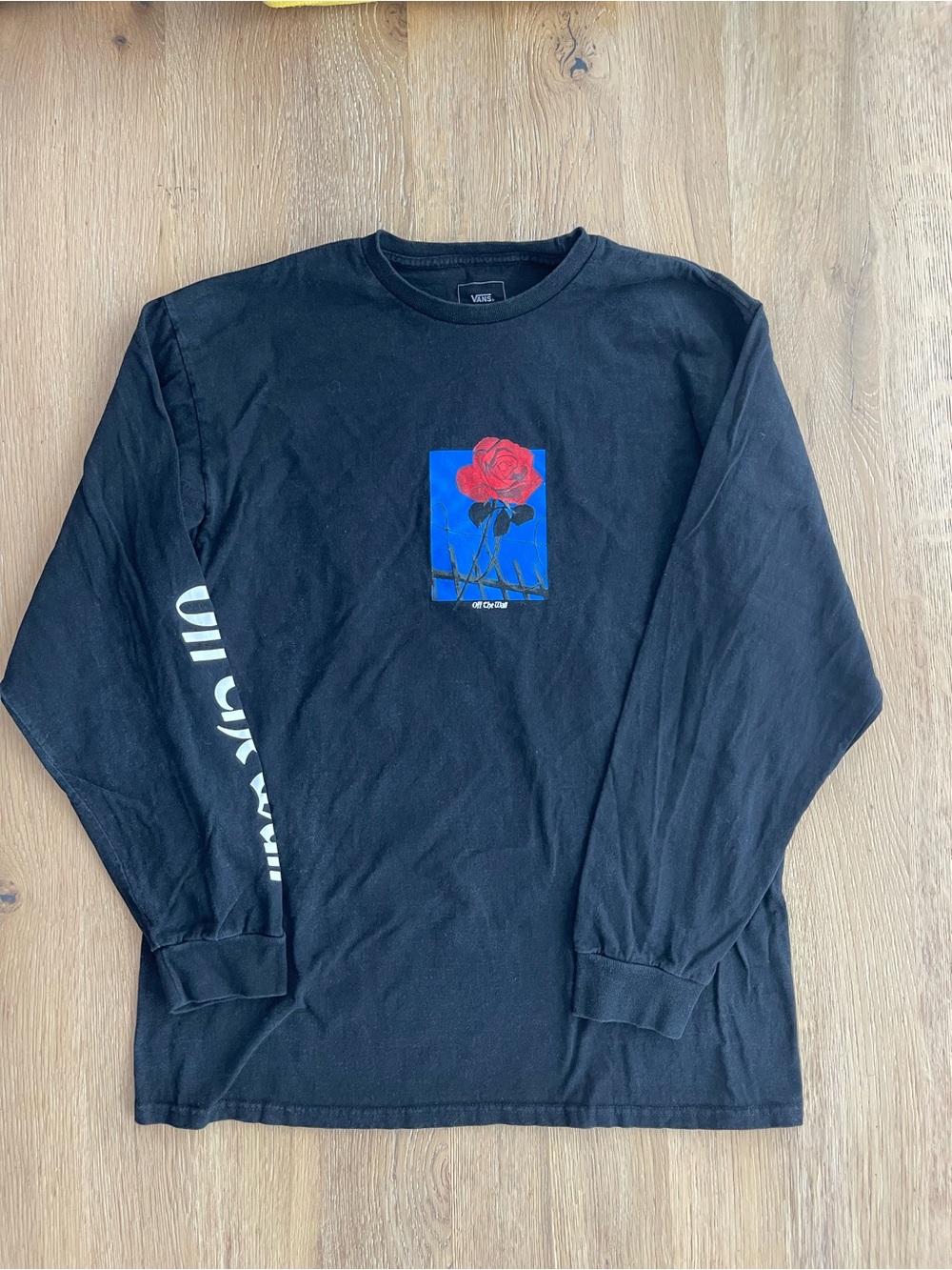 Vans Black Long-Sleeve Tee with Red Rose Graphic